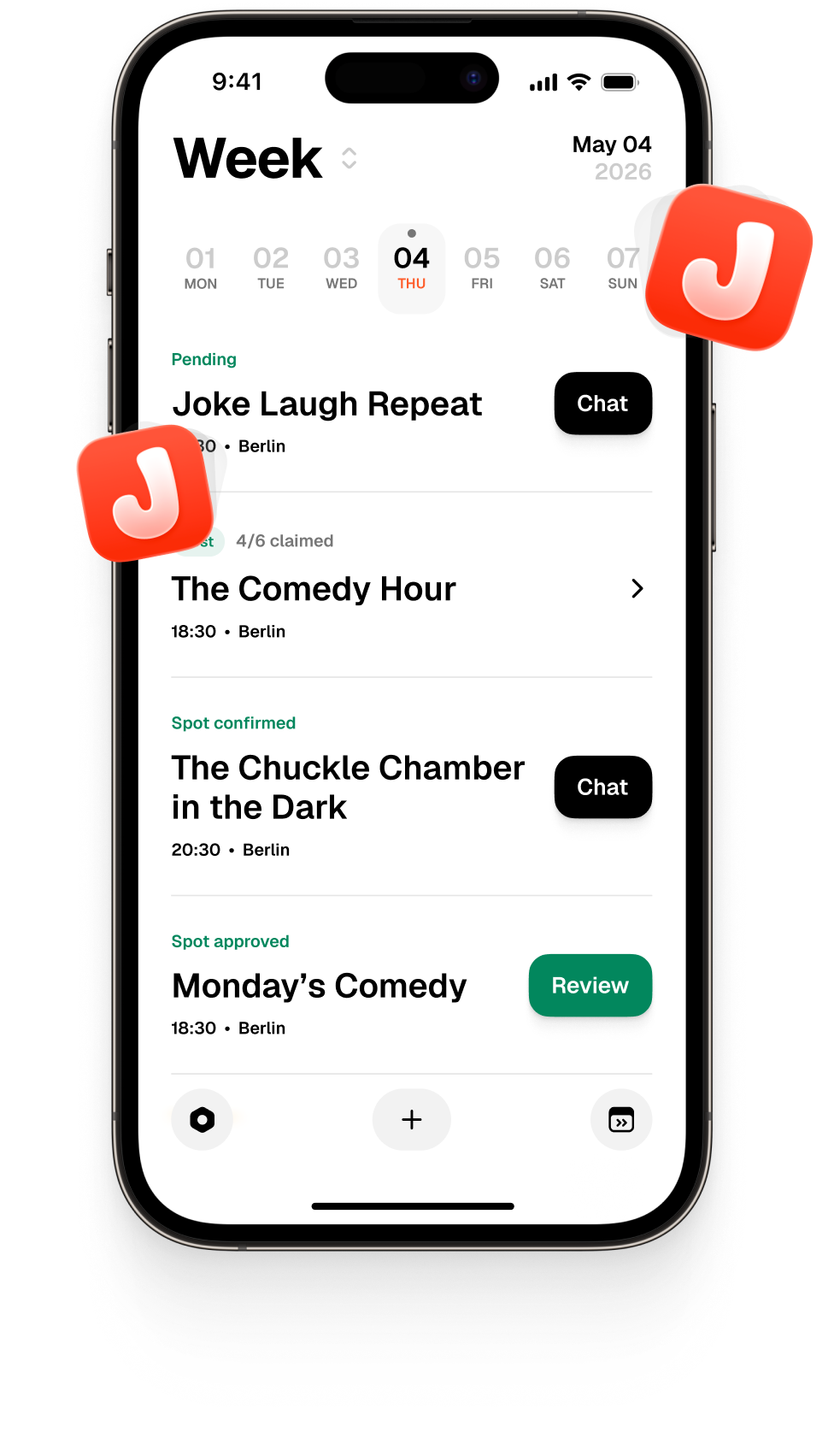 Jerry weekly calendar app screen